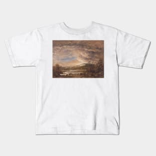 A River Landscape, Sunset by John Linnell Kids T-Shirt